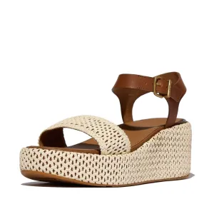 FitFlop Platfforms Woven Wedge Ankle Strap Sandals - Deep Tan / Ivory