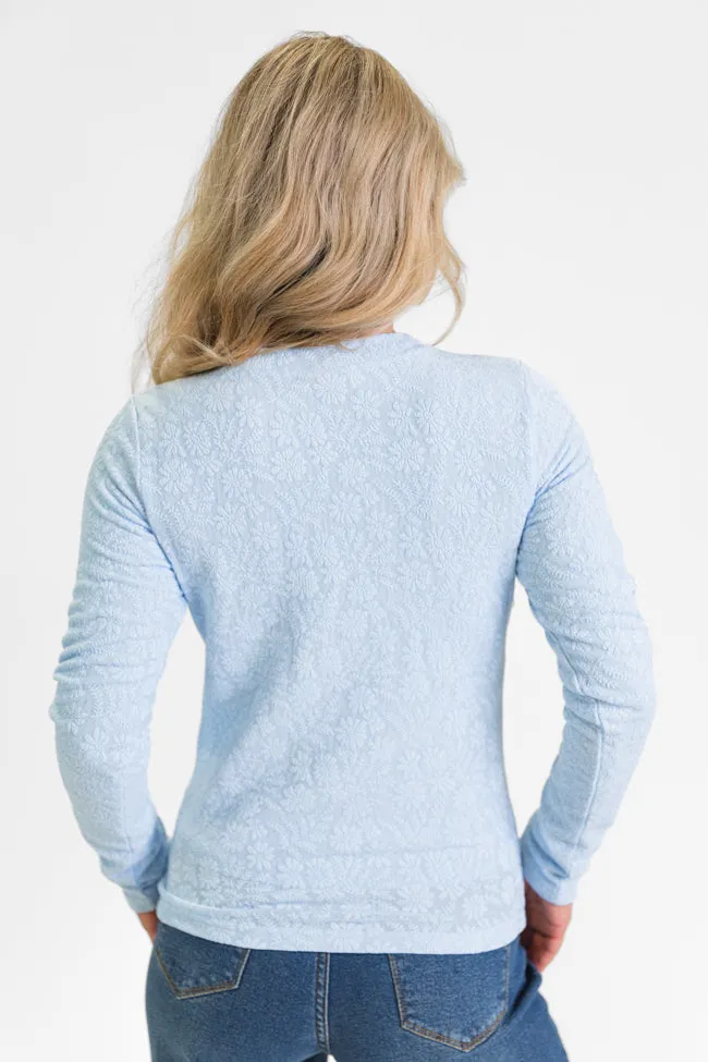 High Ambitions Blue Floral Textured Knit Fitted Top FINAL SALE