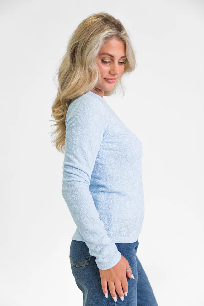 High Ambitions Blue Floral Textured Knit Fitted Top FINAL SALE
