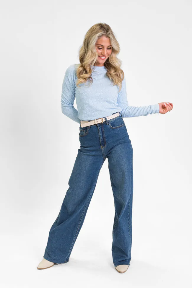 High Ambitions Blue Floral Textured Knit Fitted Top FINAL SALE