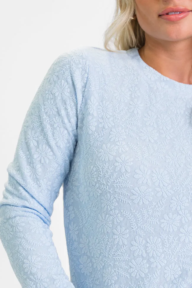 High Ambitions Blue Floral Textured Knit Fitted Top FINAL SALE