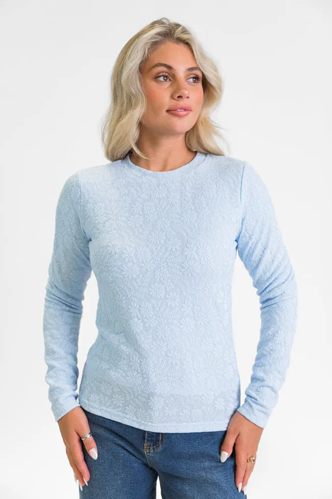 High Ambitions Blue Floral Textured Knit Fitted Top FINAL SALE