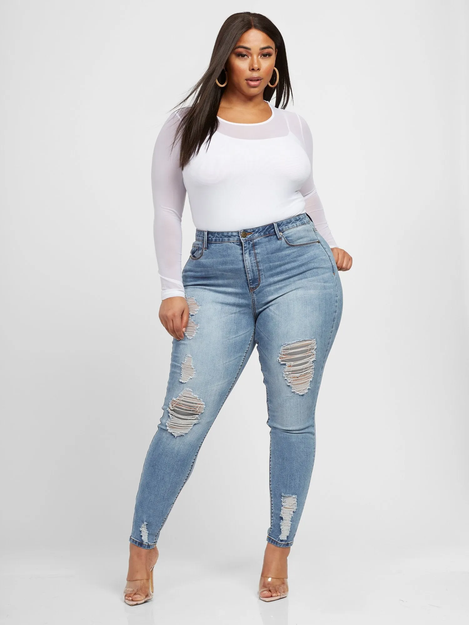 High-Rise Destructed Skinny Jeans - Short Inseam