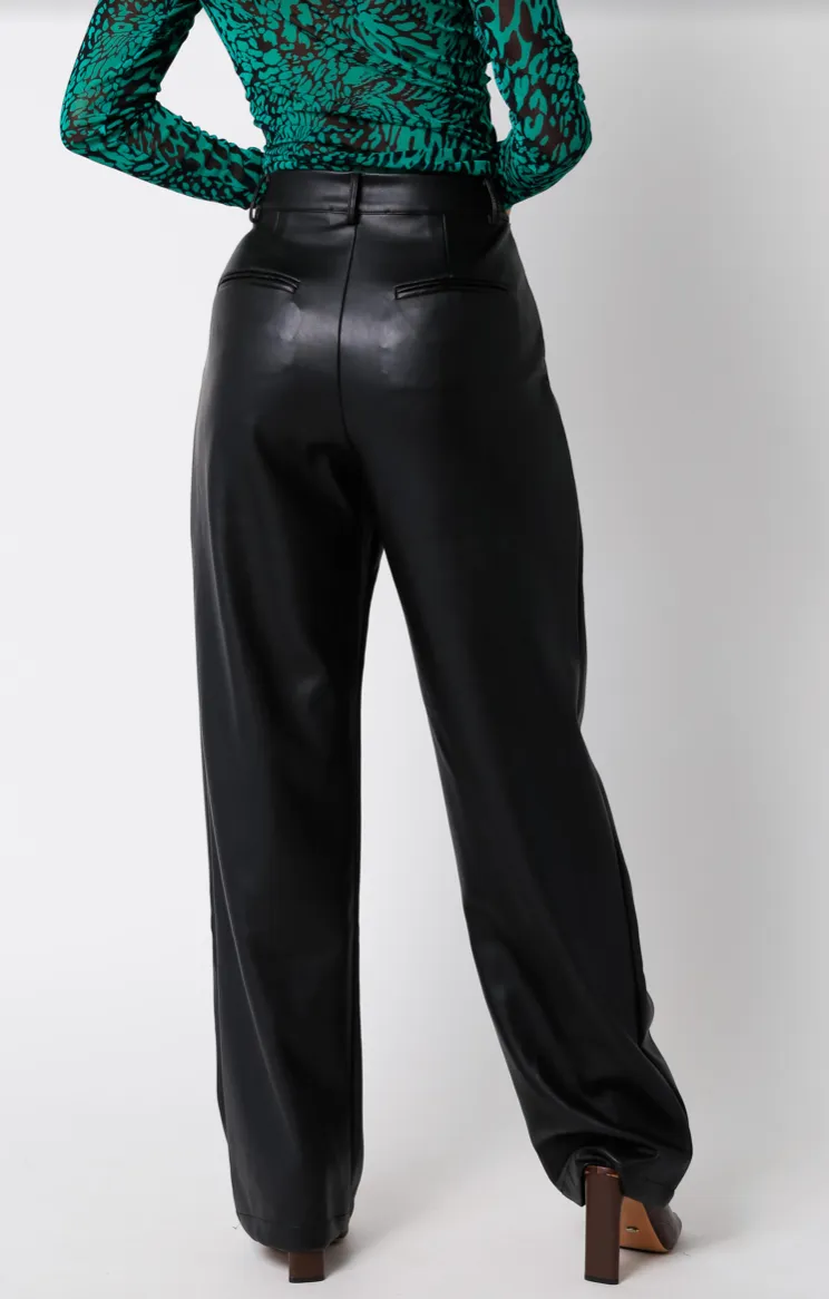 High Waist Straight Leg Faux Leather Pants