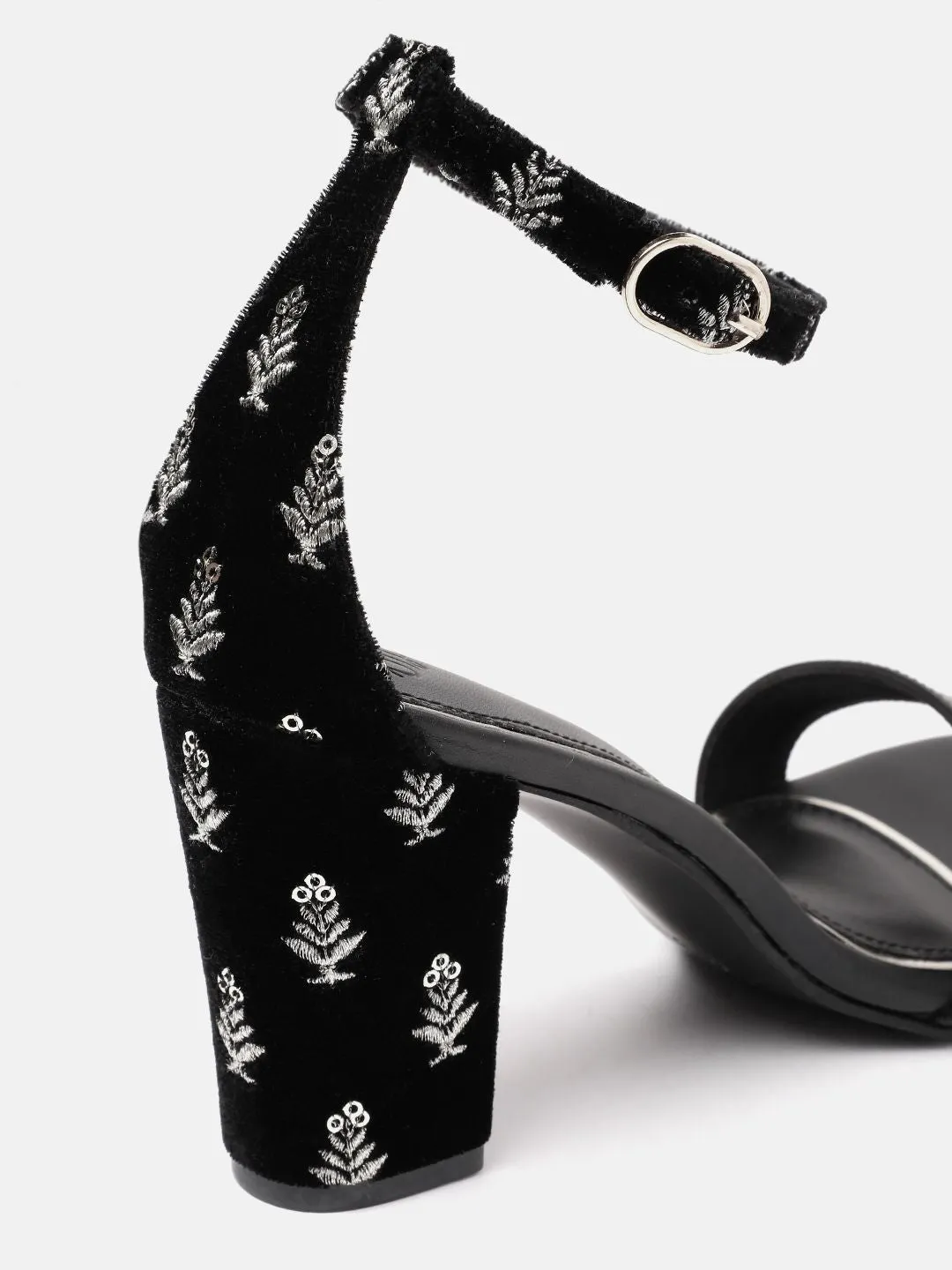 House of Pataudi Floral Embellished Block Heels