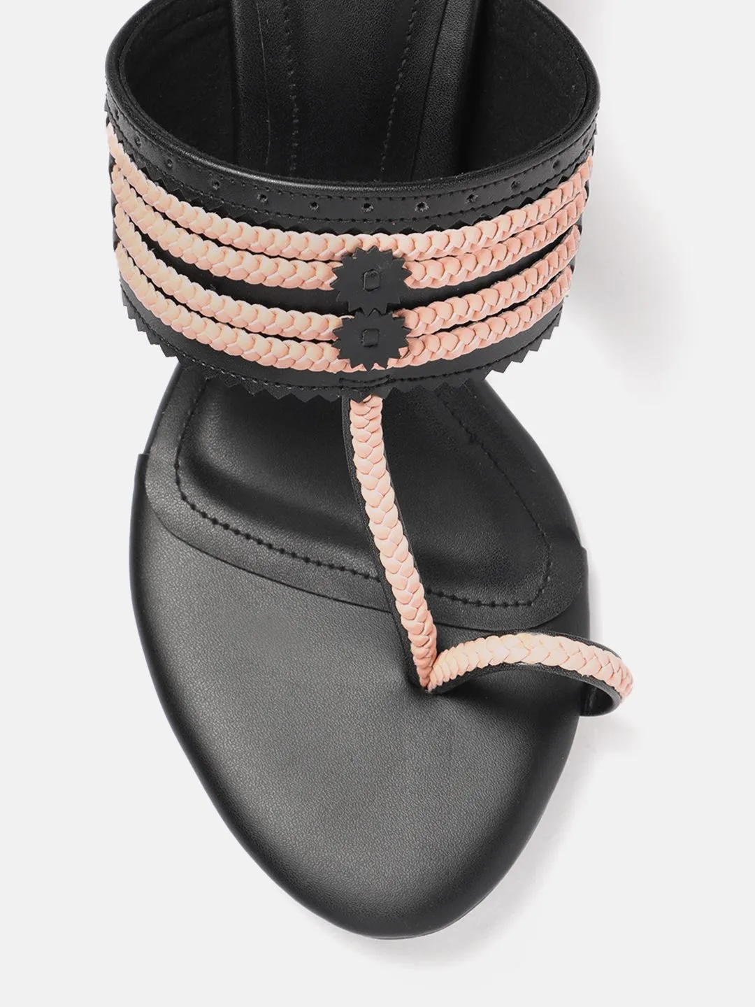 House of Pataudi  Open Toe Woven Design Block Heels