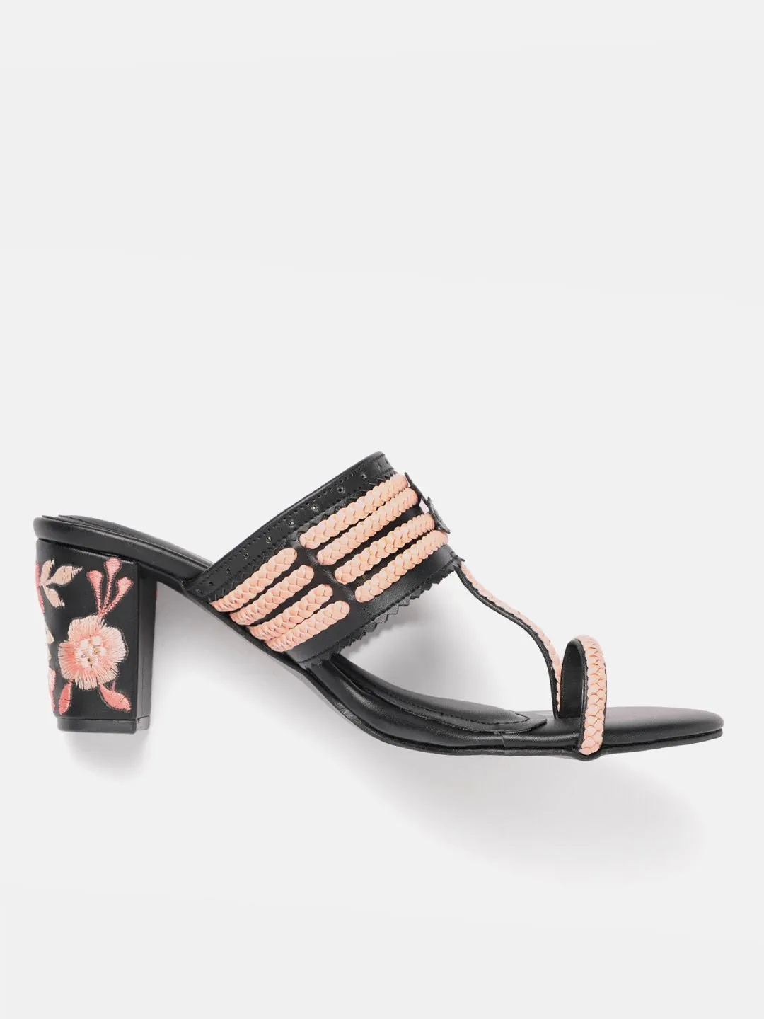 House of Pataudi  Open Toe Woven Design Block Heels