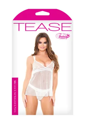 Isla Lace & Net Babydoll & Panty - White - Large/ X-Large