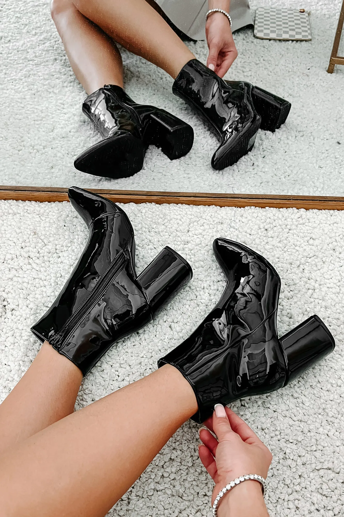 Mariko Patent Leather Booties (Black)