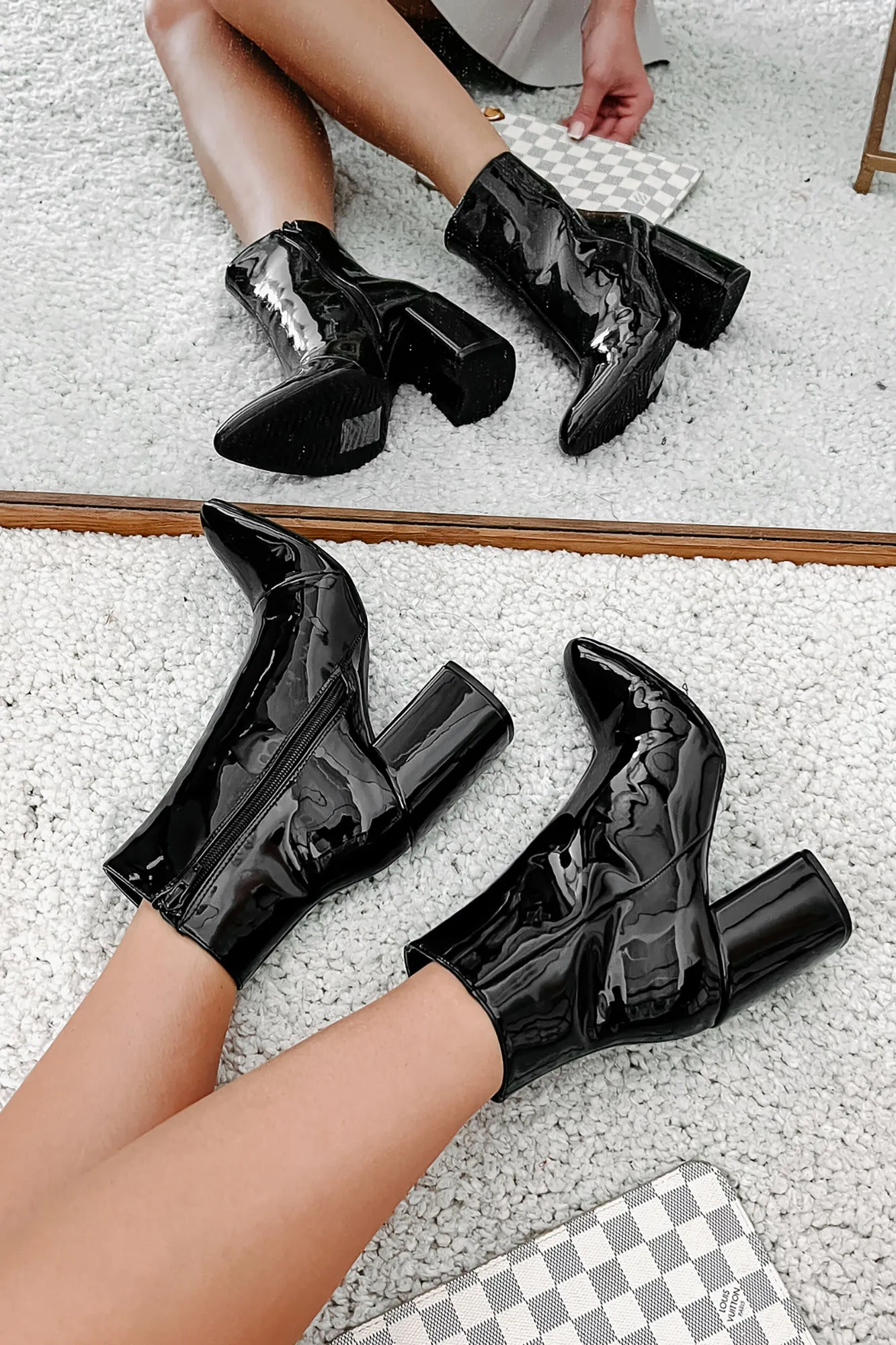 Mariko Patent Leather Booties (Black)
