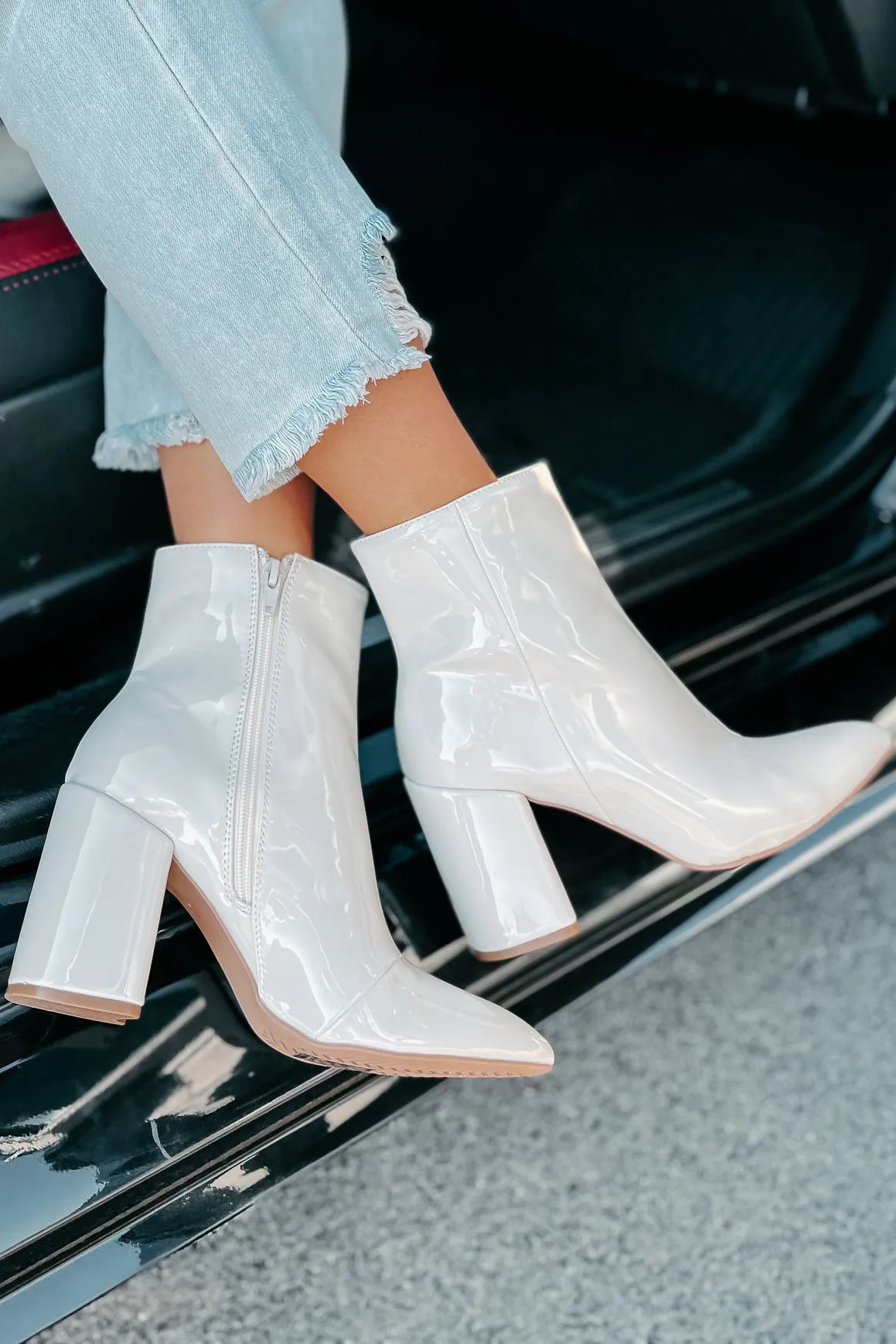 Mariko Patent Leather Booties (Stone)