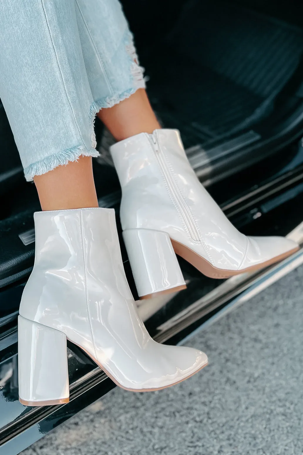 Mariko Patent Leather Booties (Stone)