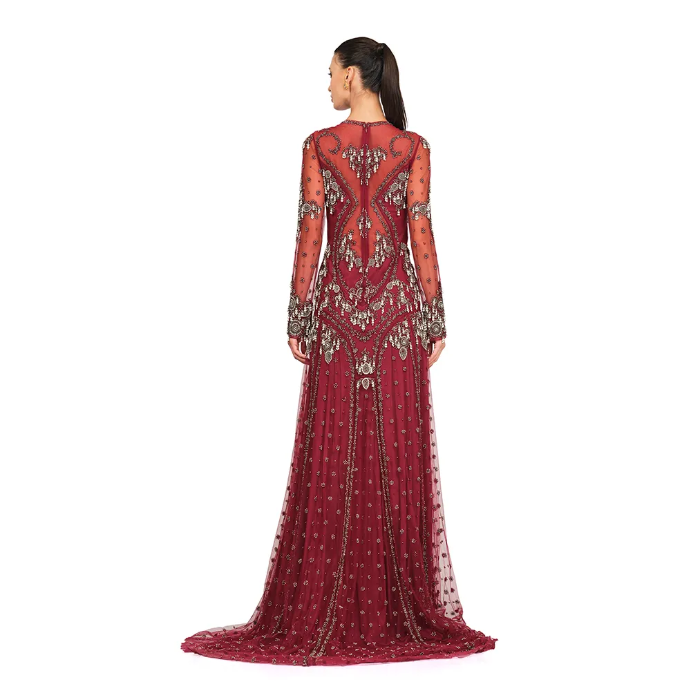 Maroon Hand Embroidered Gown