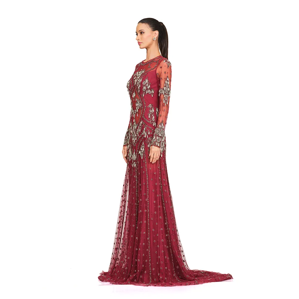 Maroon Hand Embroidered Gown