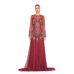 Maroon Hand Embroidered Gown