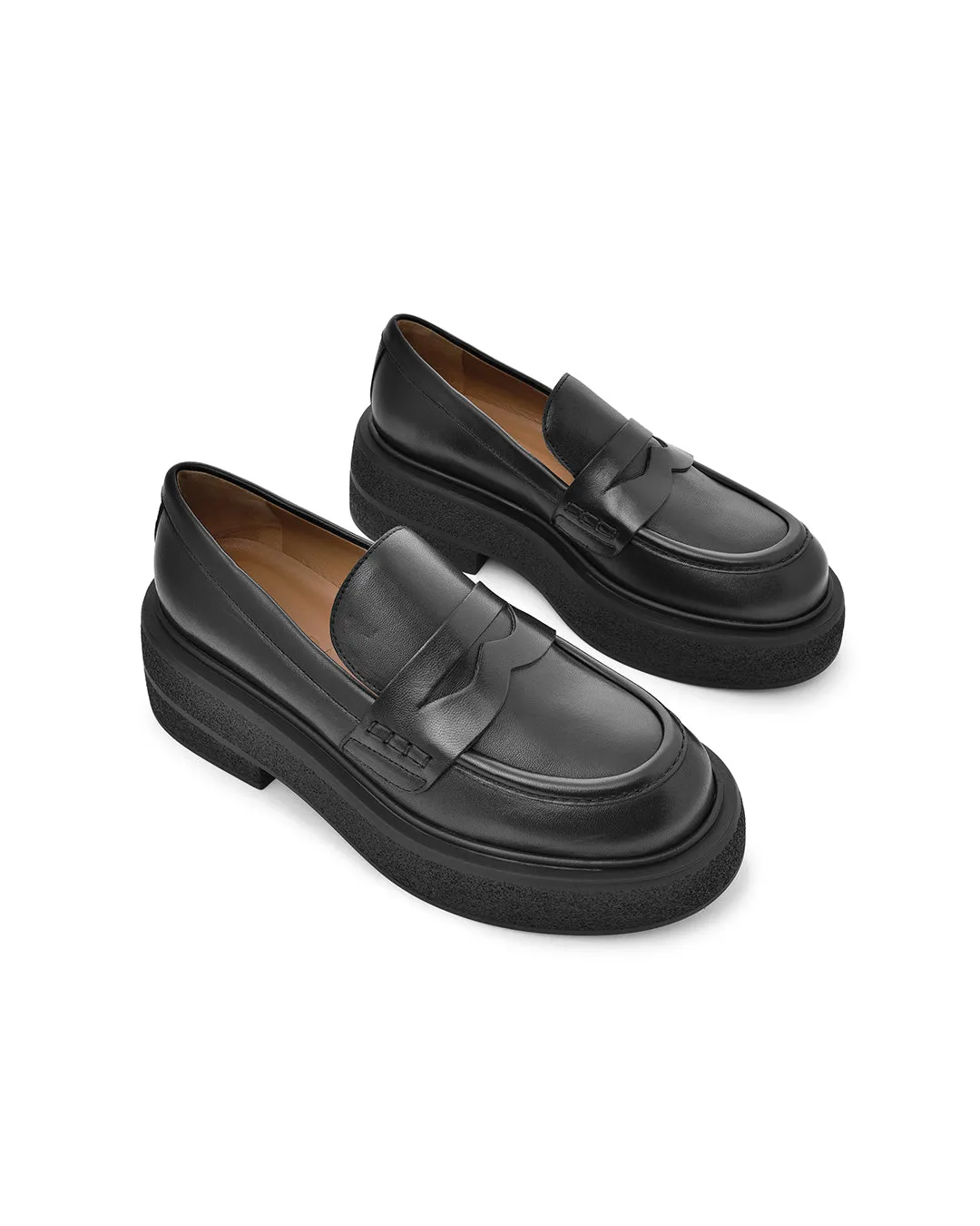 Mikka Black Leather Chunky Loafers