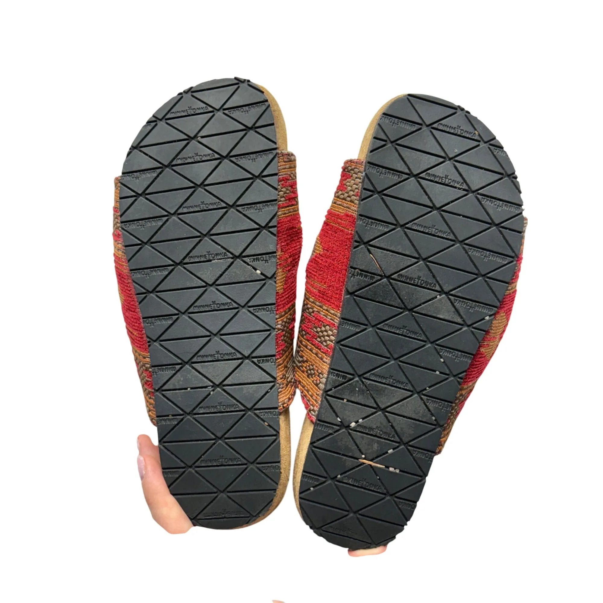Minnetonka Womens Red Woven Buckle Sandals Size 5 Open Toe #7644