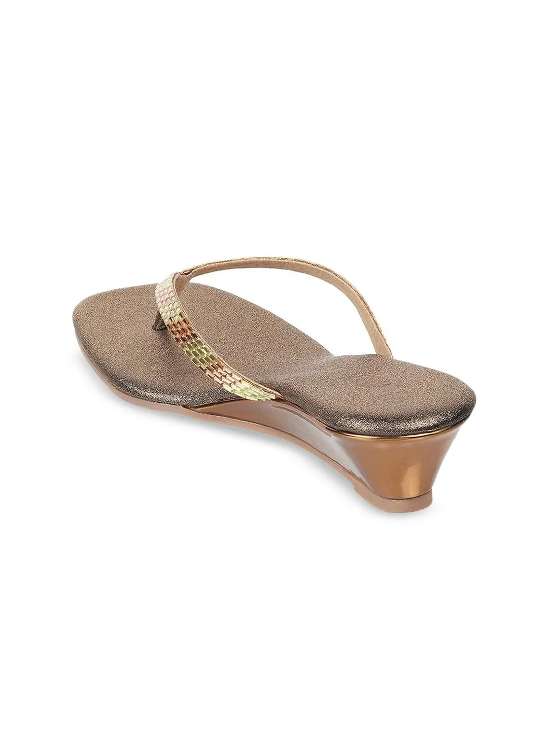 Mochi Gold-Toned Wedge Open Toe Heels