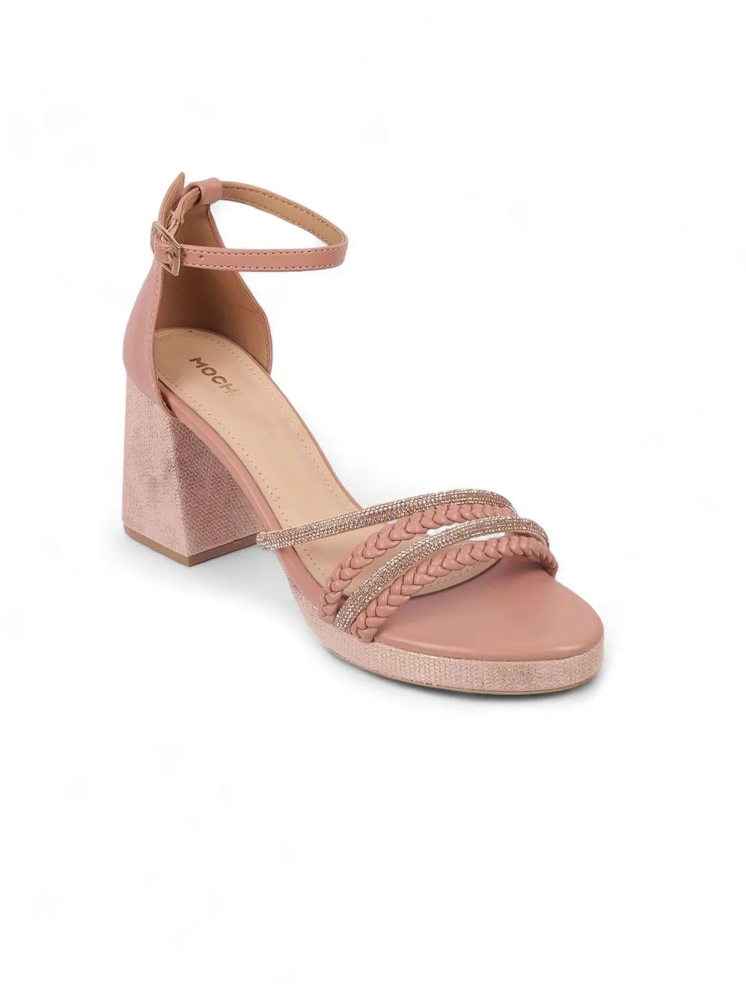 Mochi Women Woven Design Block Heel Sandals with Western - Embellished