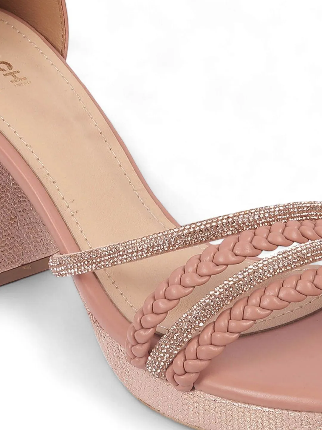 Mochi Women Woven Design Block Heel Sandals with Western - Embellished