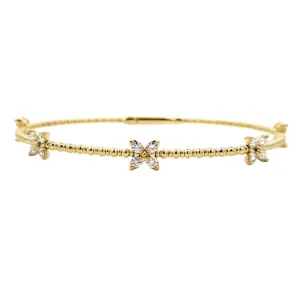 Mountz Collection Diamond Flower Flexible Bangle Bracelet in 14K Yellow Gold