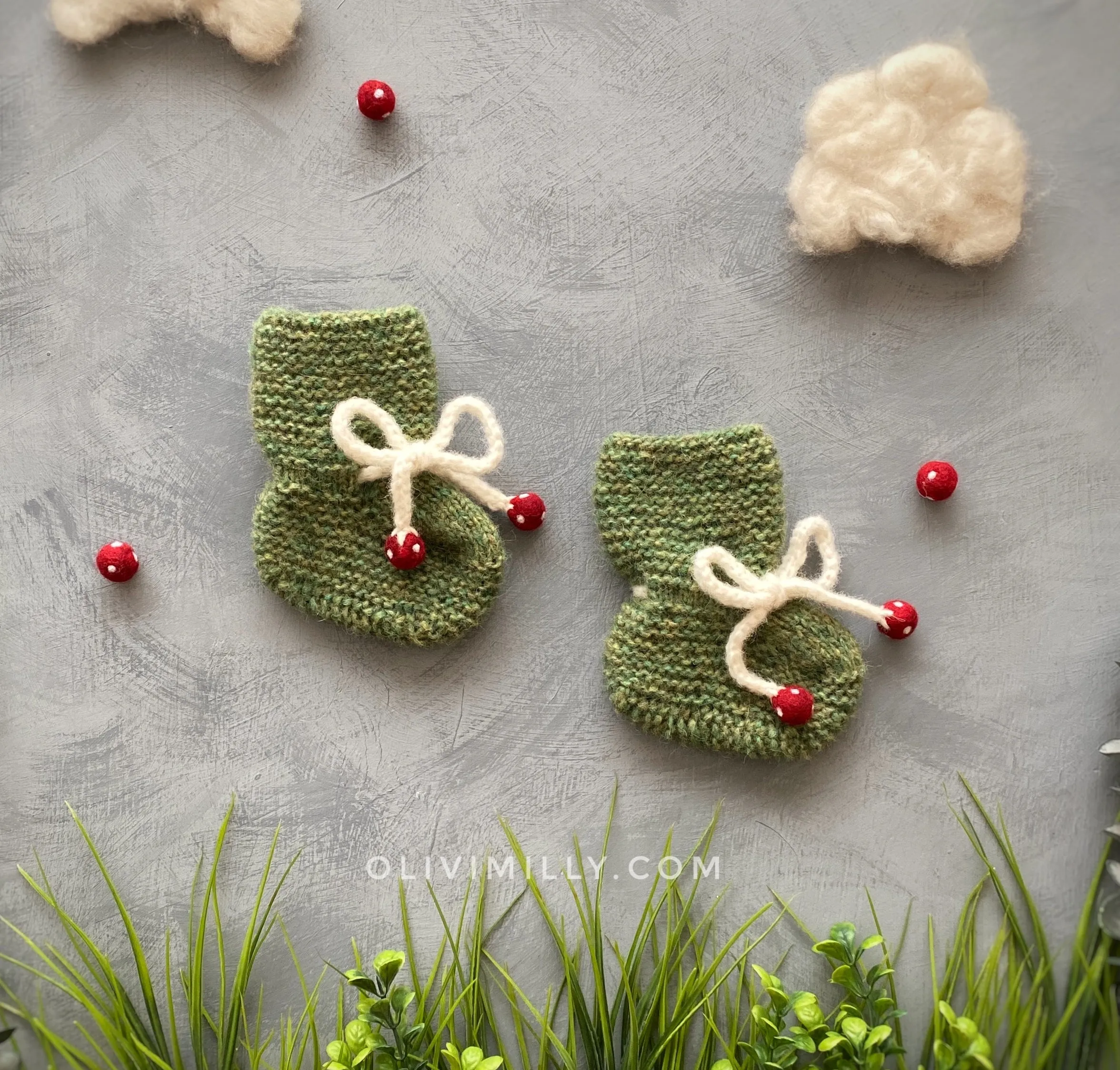 Mushrooms Booties | Moss Green