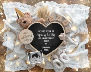 New Years Digital Baby Announcement - Bear Gold Hat Bottles