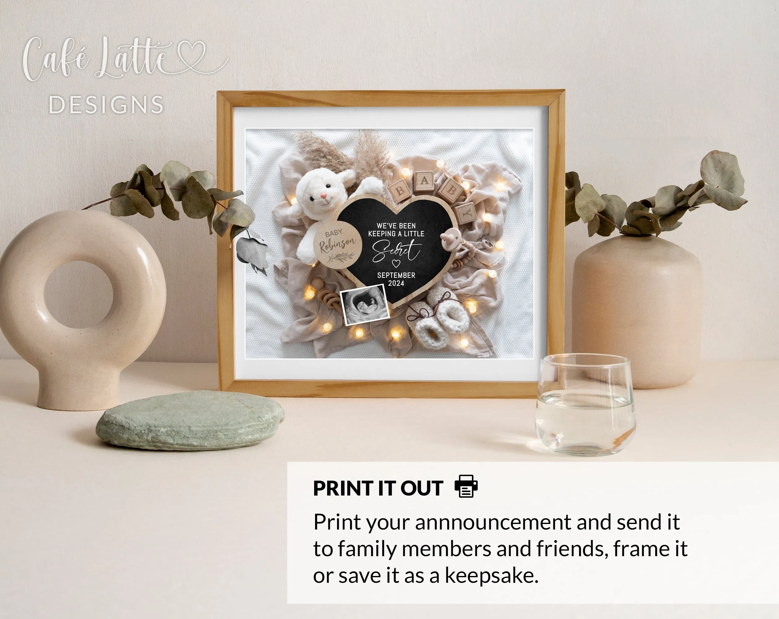 New Years Digital Baby Announcement - Bear Gold Hat Bottles