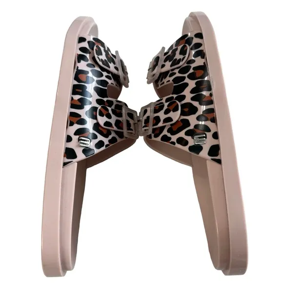 NWOB Mini Melissa Wide II Leopard Print Slides Girls Size 3