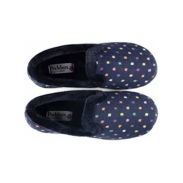 Padders Repose Women's Slippers - Navy Woven Spot