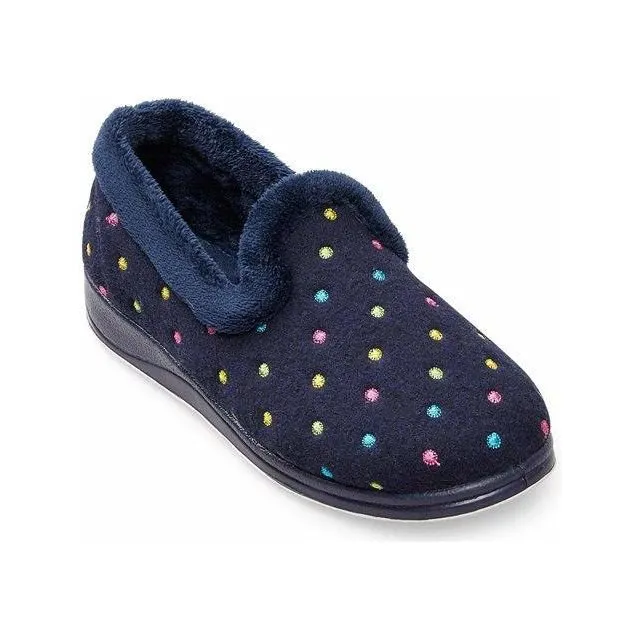 Padders Repose Women's Slippers - Navy Woven Spot