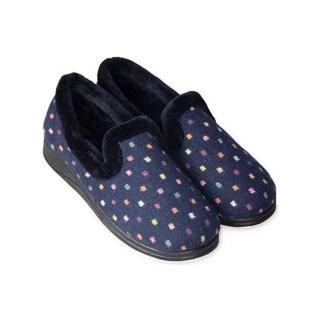 Padders Repose Women's Slippers - Navy Woven Spot