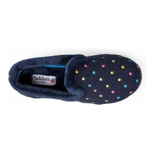 Padders Repose Women's Slippers - Navy Woven Spot