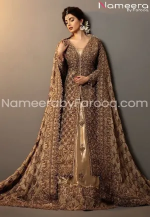 Pakistani Gold Bridal Lehnga with Fine Embroidery #BB103