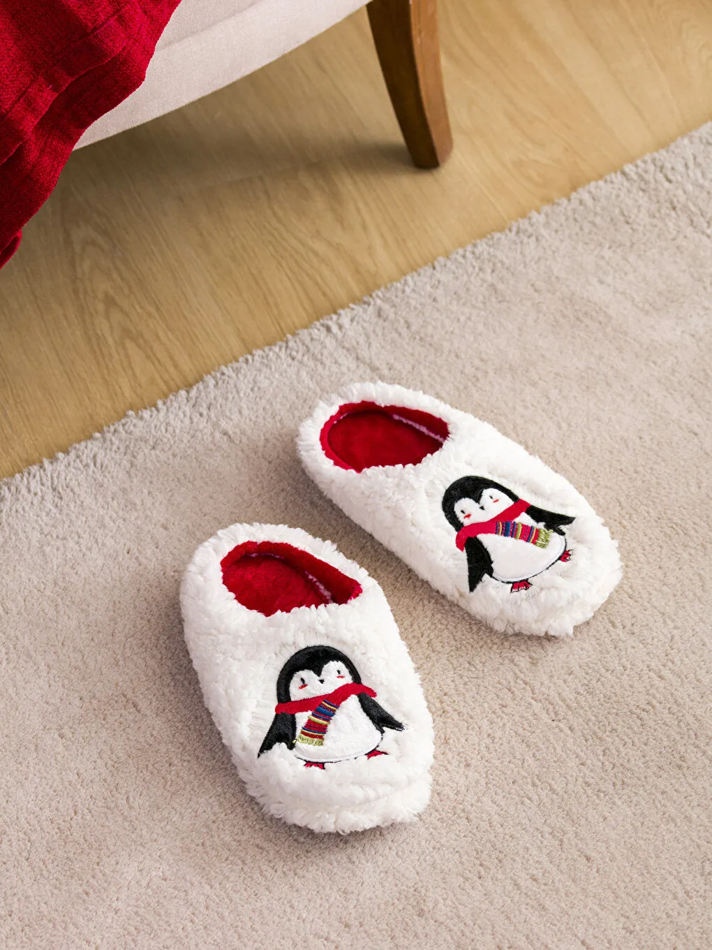 Penguin Embroidered Plush Women's House Slippers