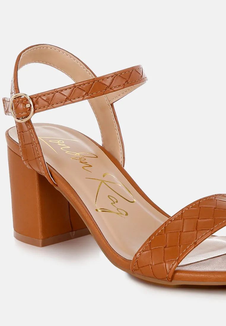Poiret Woven Strap Block Heel Sandals