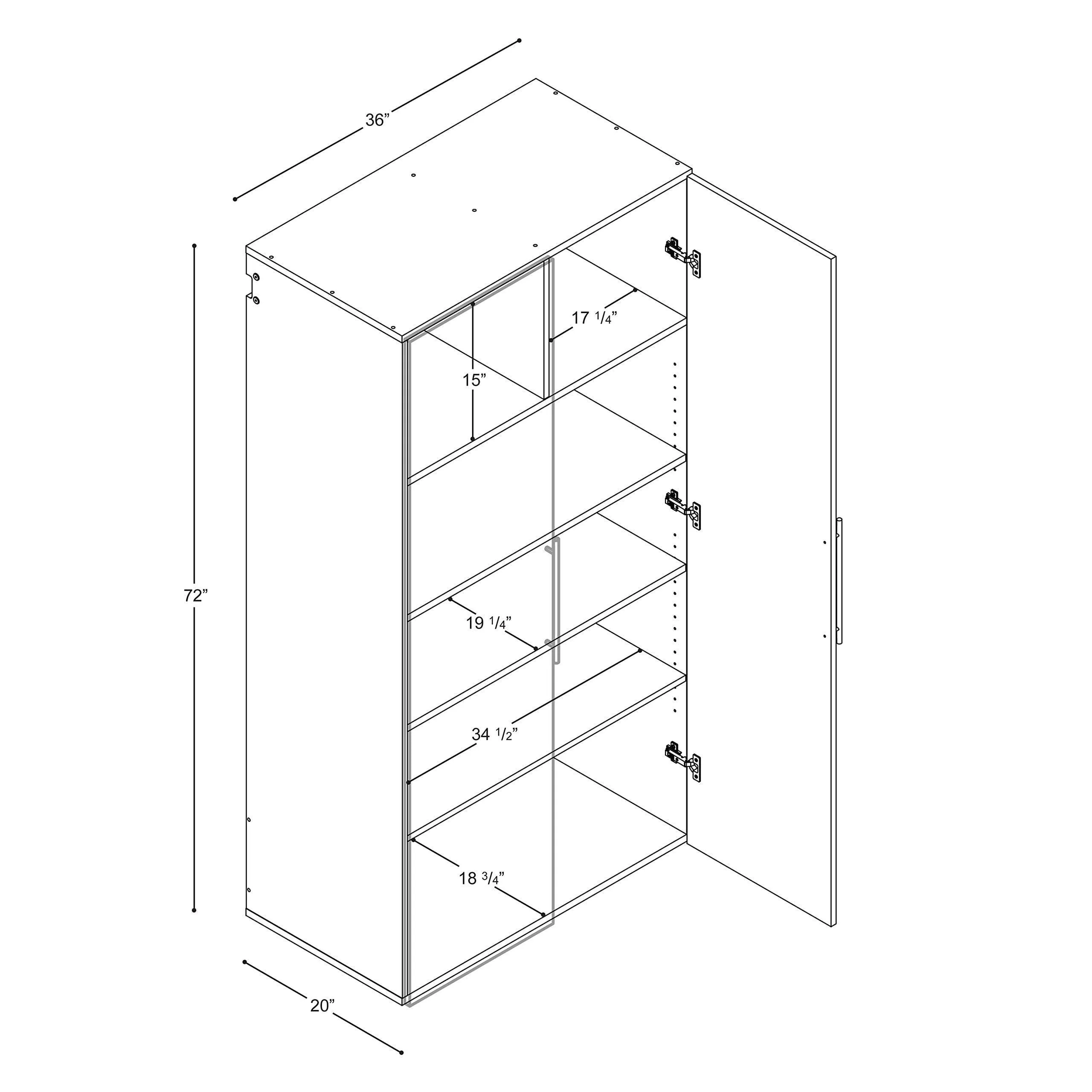 Prepac GSCW-0708-2K Hang-Ups Storage Cabinet, 36"/Large, Light Gray