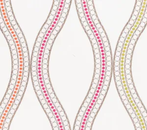 Quadrille Fabric: Le Cirque Embroidery - Custom Orange / Magenta / Green on White 100% Cotton