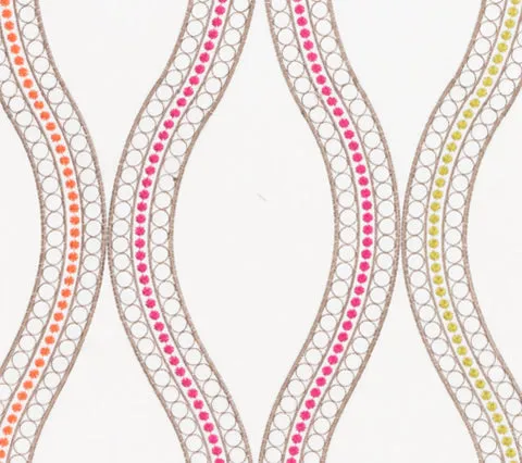 Quadrille Fabric: Le Cirque Embroidery - Custom Orange / Magenta / Green on White 100% Cotton