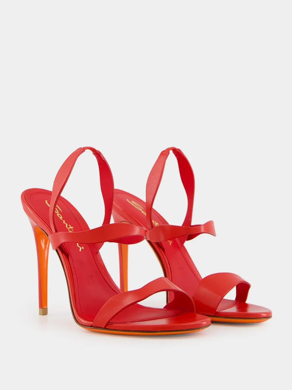Red Leather High-Heel Sandals