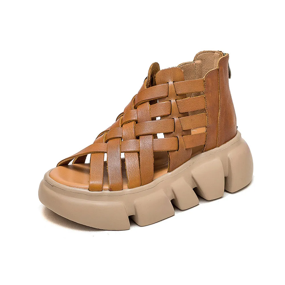 Roman Style Woven Mid-Heel Platform Sandals