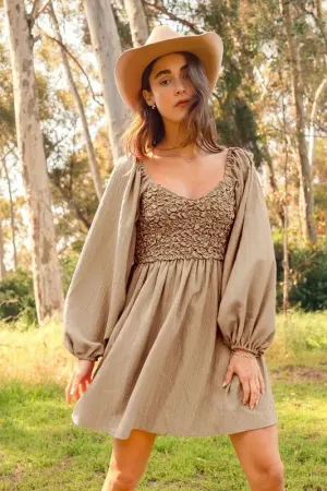 SO ME Textured Woven Smocked Dress