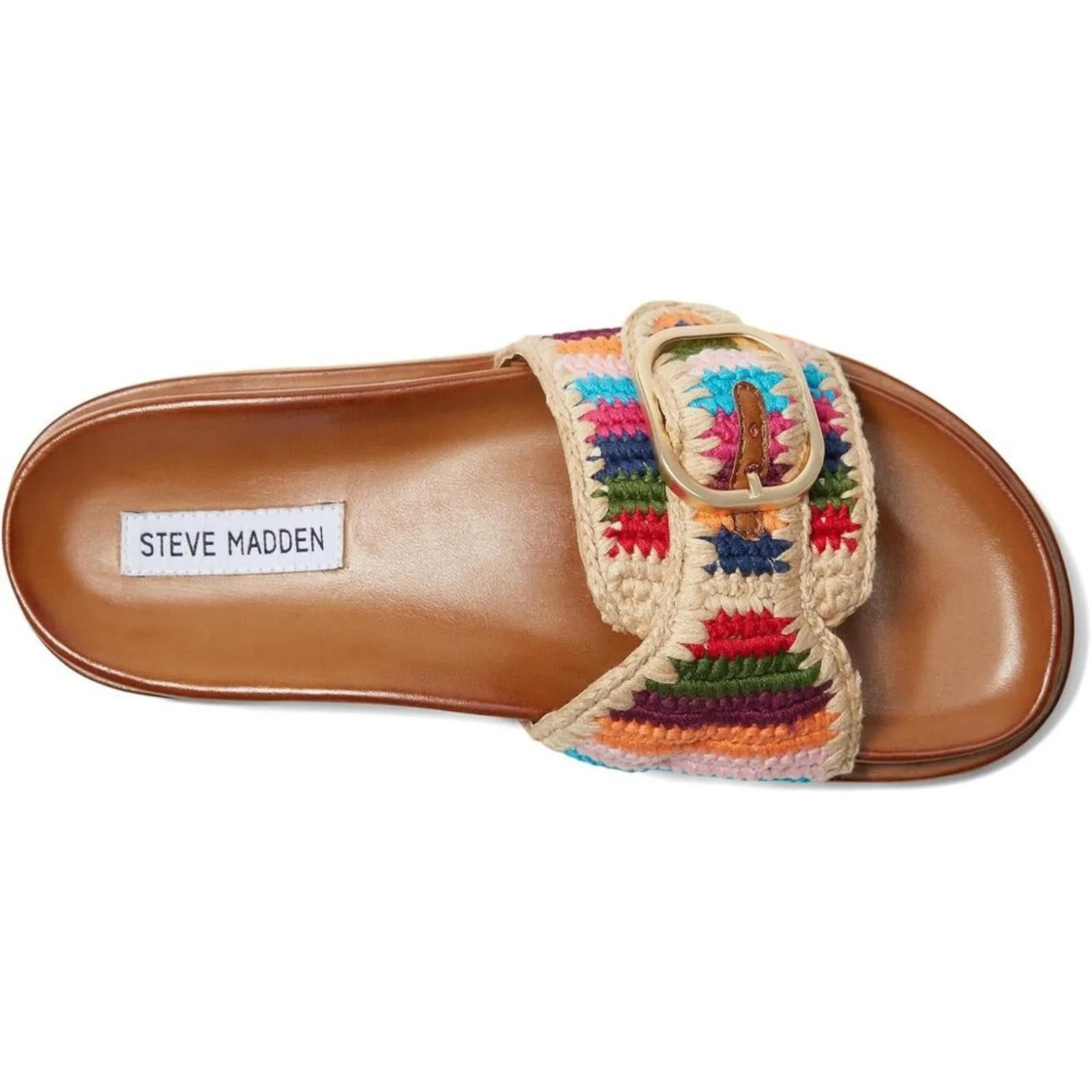 Steve Madden Shoes Memphis Bright Multi Raffia Buckle Slide Sandals