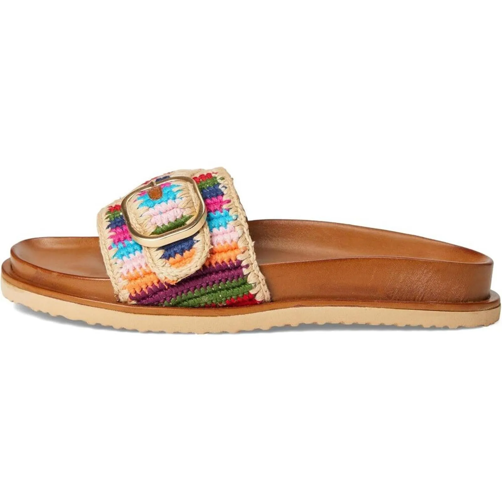 Steve Madden Shoes Memphis Bright Multi Raffia Buckle Slide Sandals