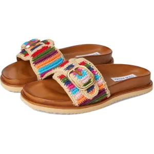 Steve Madden Shoes Memphis Bright Multi Raffia Buckle Slide Sandals