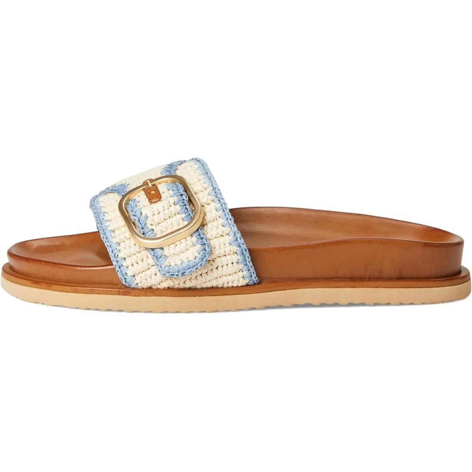 Steve Madden Shoes Memphis Ligh Blue Raffia Buckle Slide Sandals