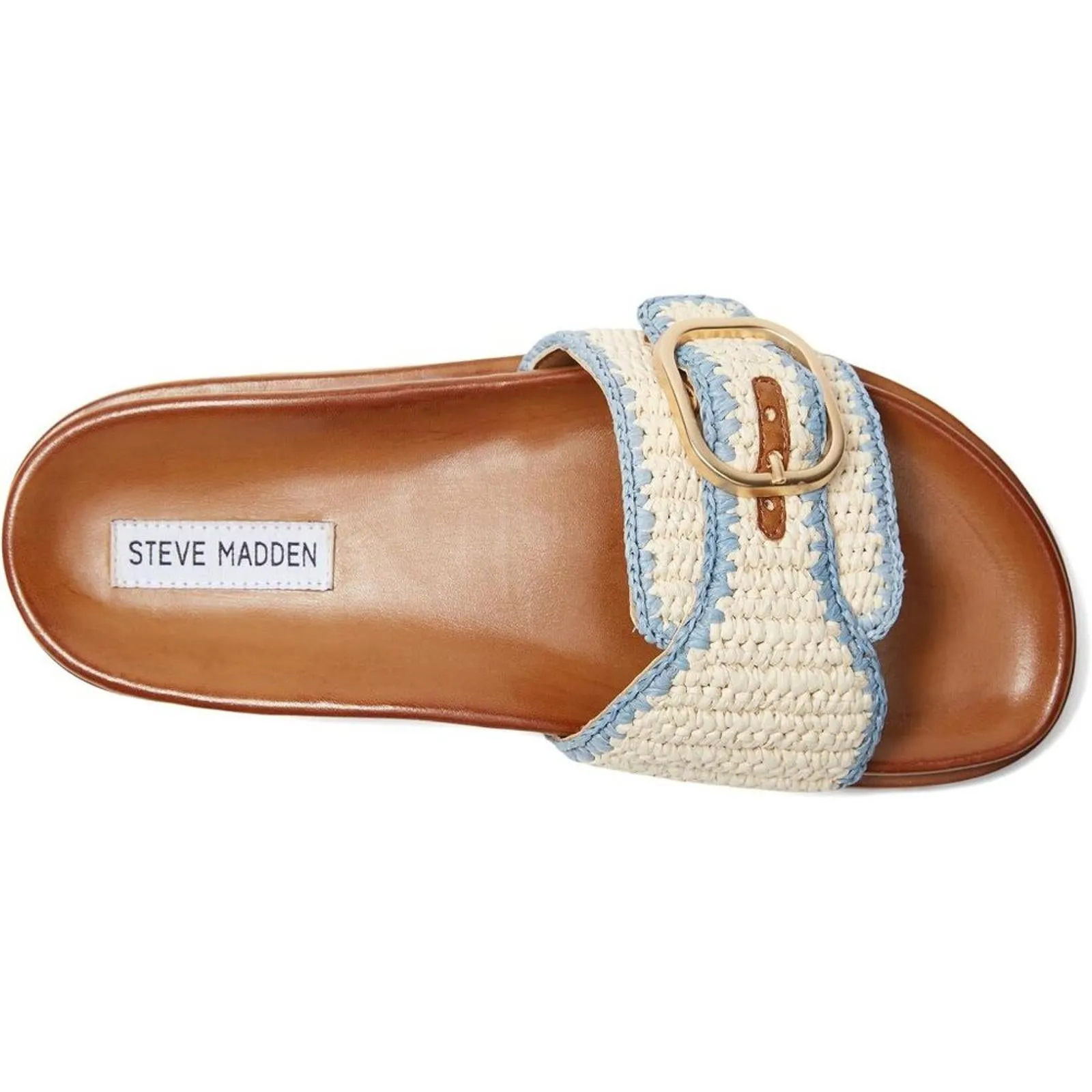 Steve Madden Shoes Memphis Ligh Blue Raffia Buckle Slide Sandals