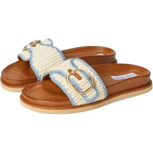 Steve Madden Shoes Memphis Ligh Blue Raffia Buckle Slide Sandals