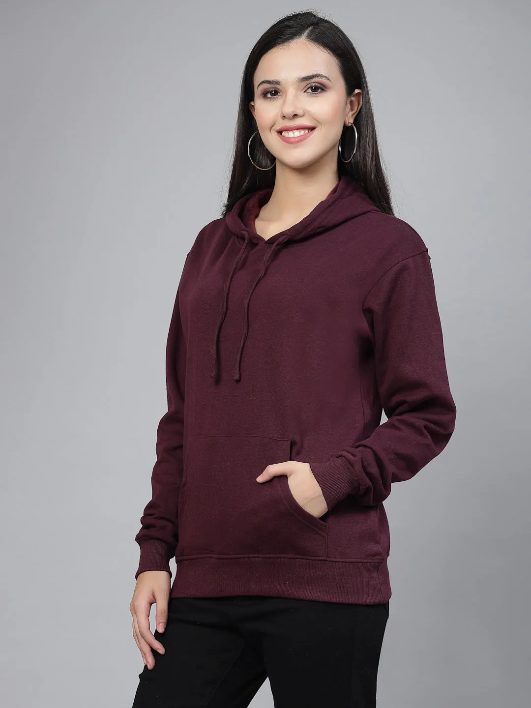 Style Quotient women maroon hooded oversized sweatshirt