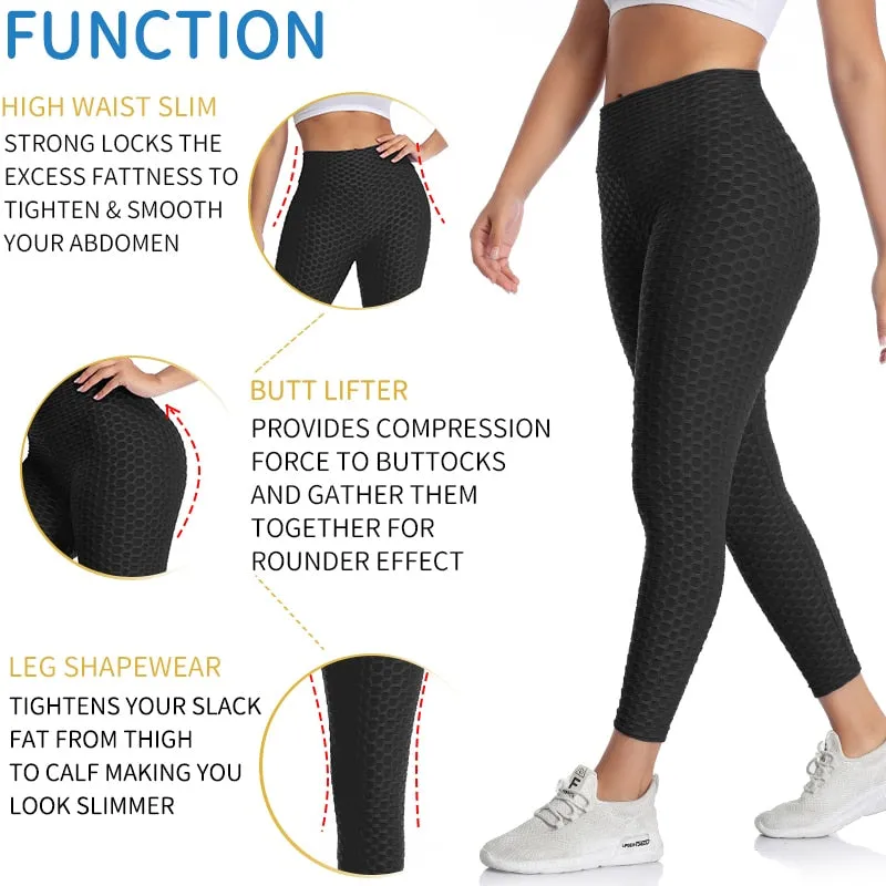 Textured High Rise Leggings - Red With Pockets